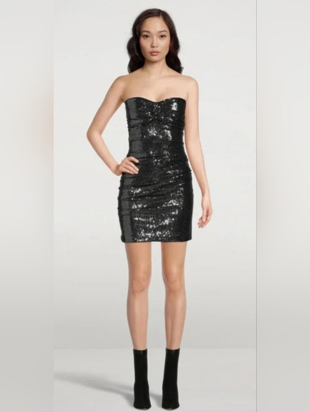 Ba&sh Maelle Embellished Sequin Strapless Bodycon Mini Dress Silver Black XS